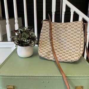 Michael Kors Beige & Brown MK Signature Crossbody Bag
